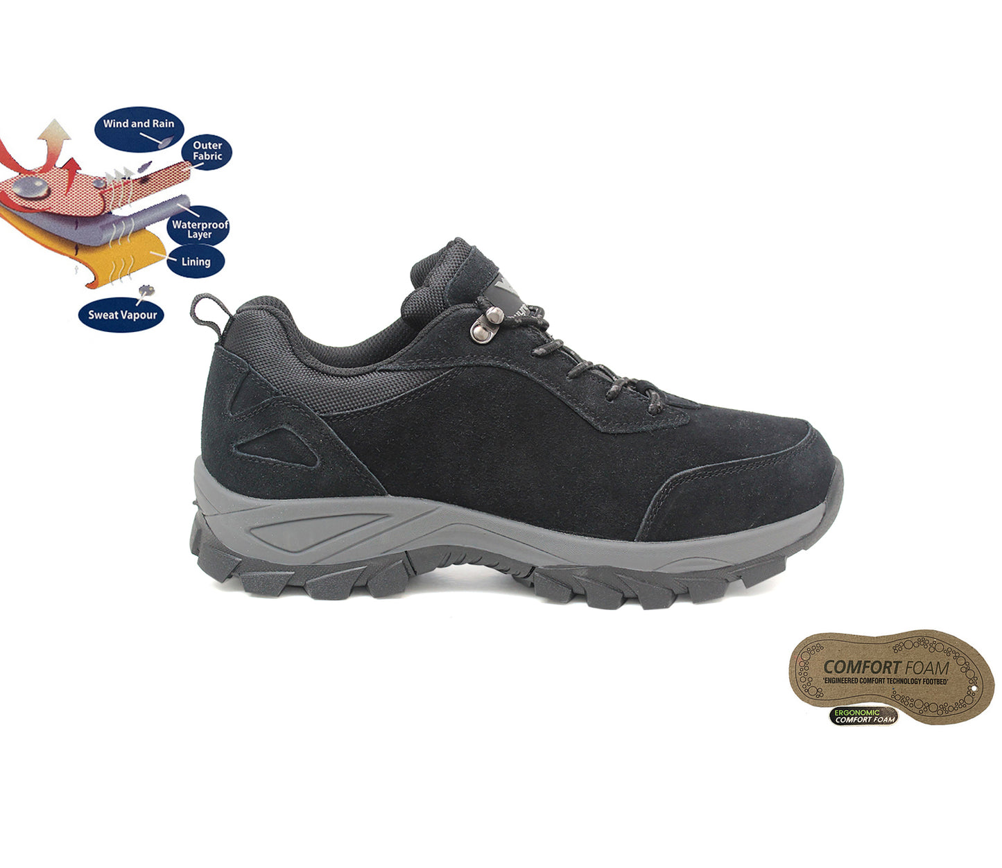 BRECON Mens Suede Leather Hiking Boots in Black