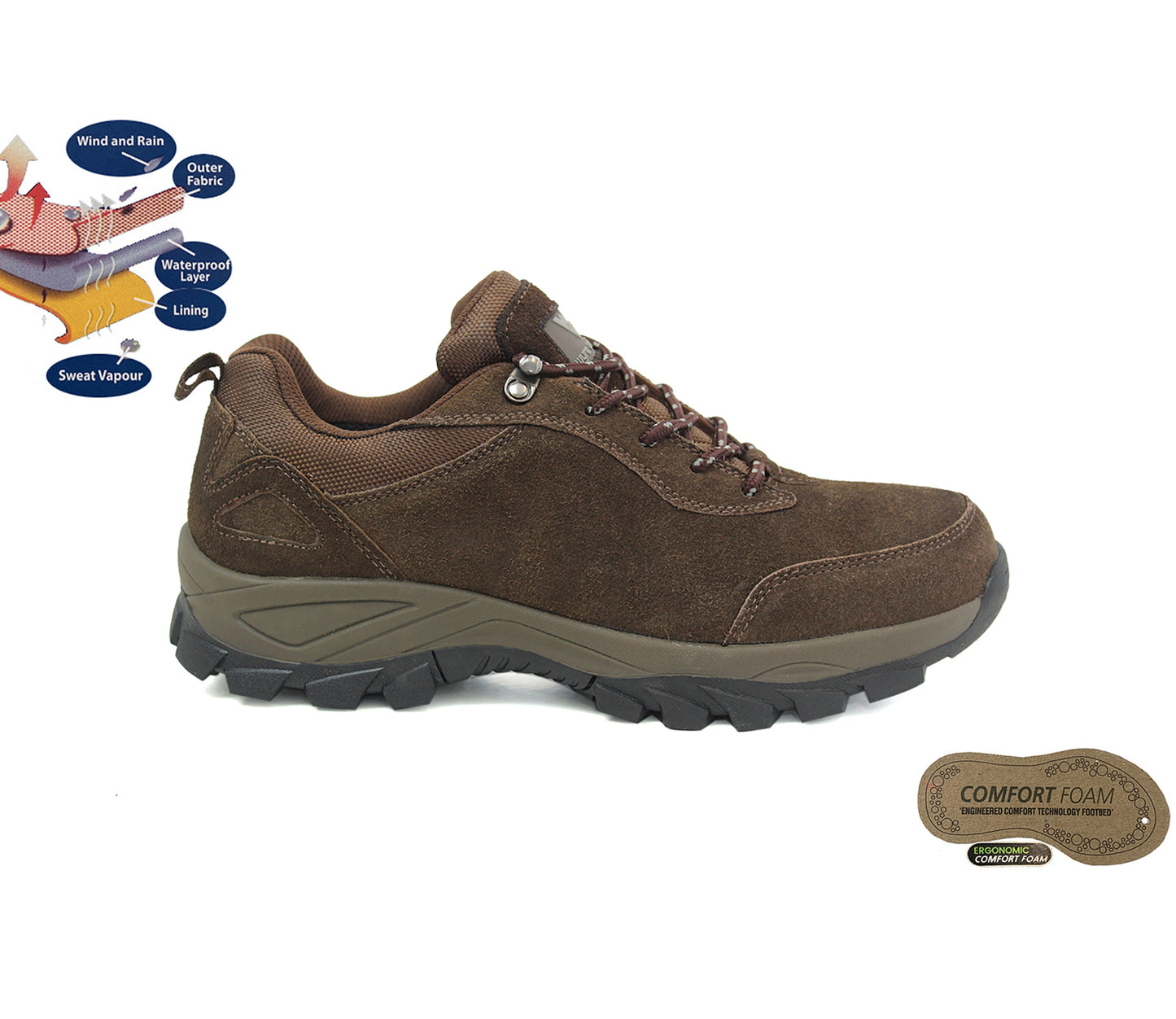 BRECON Mens Suede Leather Hiking Boots in Brown