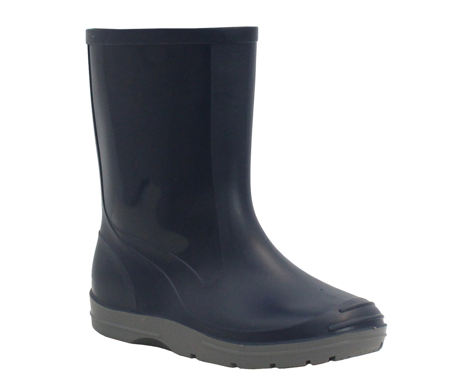 B113571 Boys Kids Mid Calf PVC Wellingtons in Navy & Grey