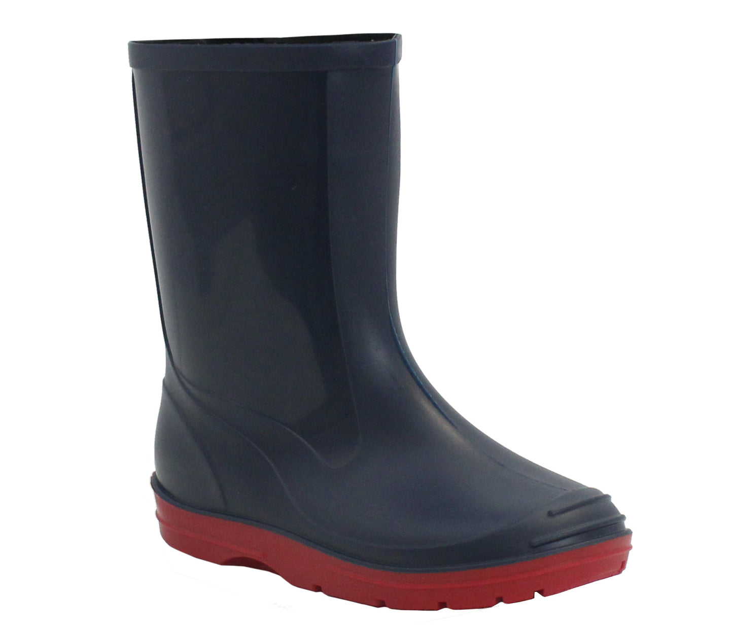 B113571 Boys Kids Mid Calf PVC Wellingtons in Navy & Red