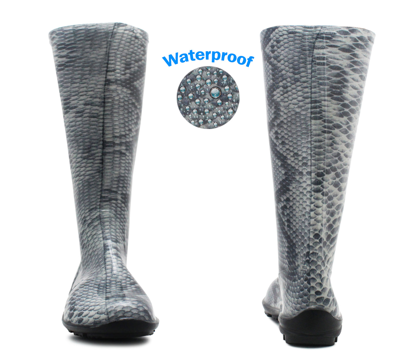 COBRA Womens Snake Print Wellington Boots in Silver