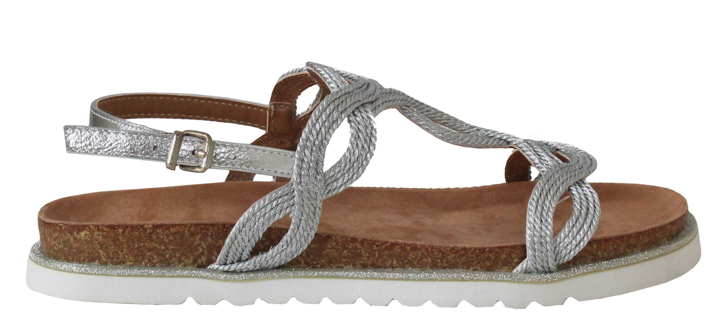 PEPA Womens Braided Strap Sandals in Silver