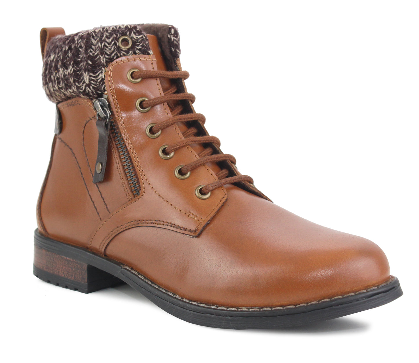Womens Ladies Genuine Leather Warm Fleece Lined Fashion Walking Combat Ankle Boots Tan