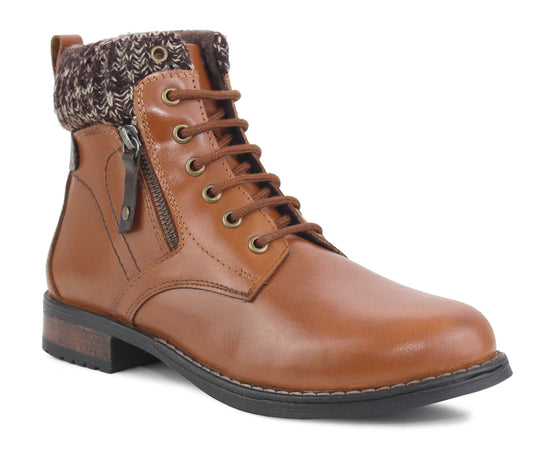 Womens Ladies Genuine Leather Warm Fleece Lined Fashion Walking Combat Ankle Boots Tan