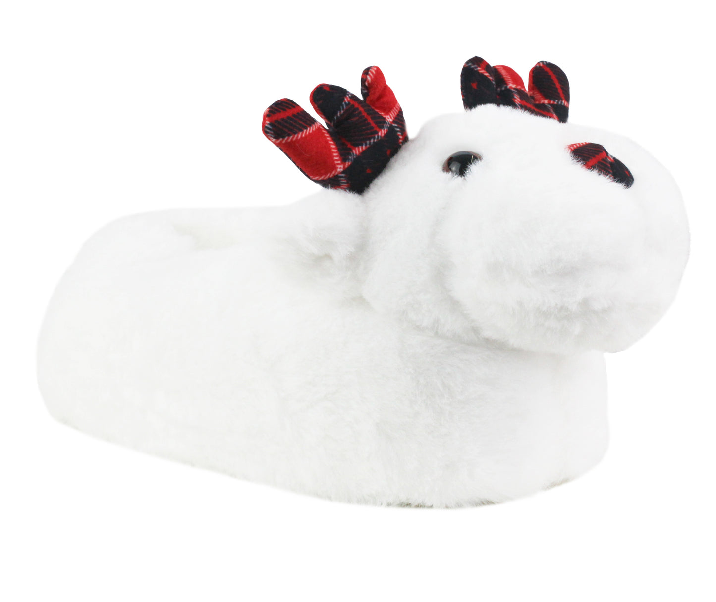 B591733 Kids Unisex Novelty Reindeer Christmas Slippers in White