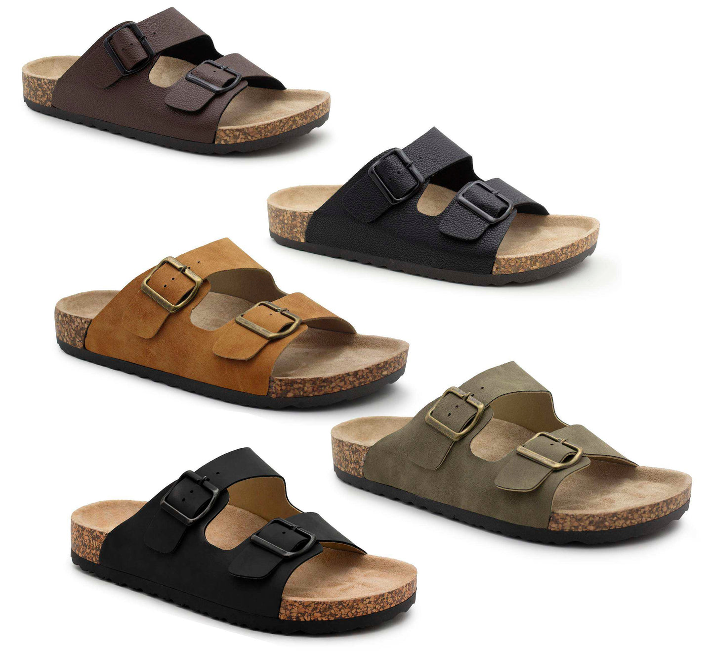 Mens Double Buckle Sandals Adjustable Cork Footbed Slip On Summer Slides