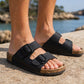 Mens Double Buckle Sandals Adjustable Cork Footbed Slip On Summer Slides