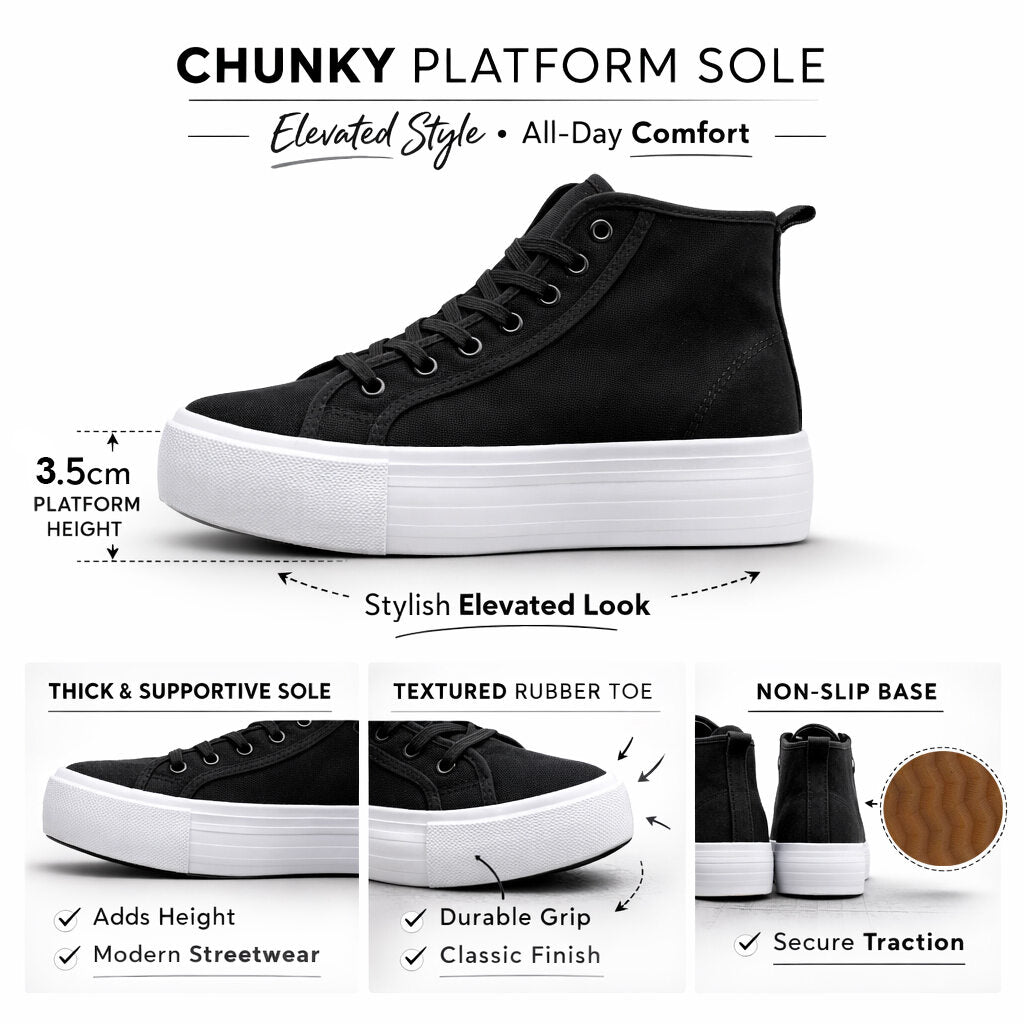 Womens Platform High Top Trainers Canvas Lace Up Sneakers Ladies Chunky Sole Casual Fashion Pumps