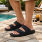 Mens Double Strap Sandals Backless Slip-On Comfort Slides Casual Flat Touch Fasten Summer Walking Footwear Sandal