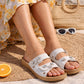 Womens Backless Sandals Touch Fasten Slip On Low Wedge Open Toe Mules Summer Fashion Beach Slides Flip Flops