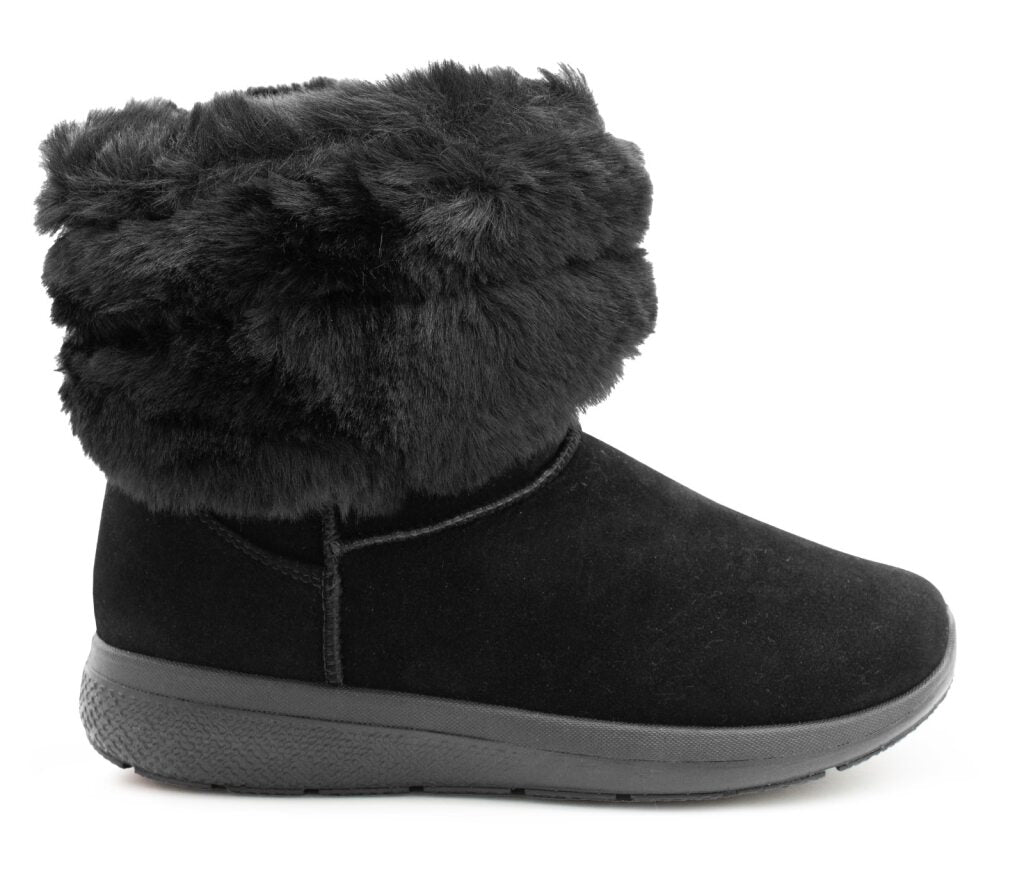 Womens Winter Boots Ladies Warm Slip On Ankle Boot Thermal Faux Suede Fur Lined Booties Black