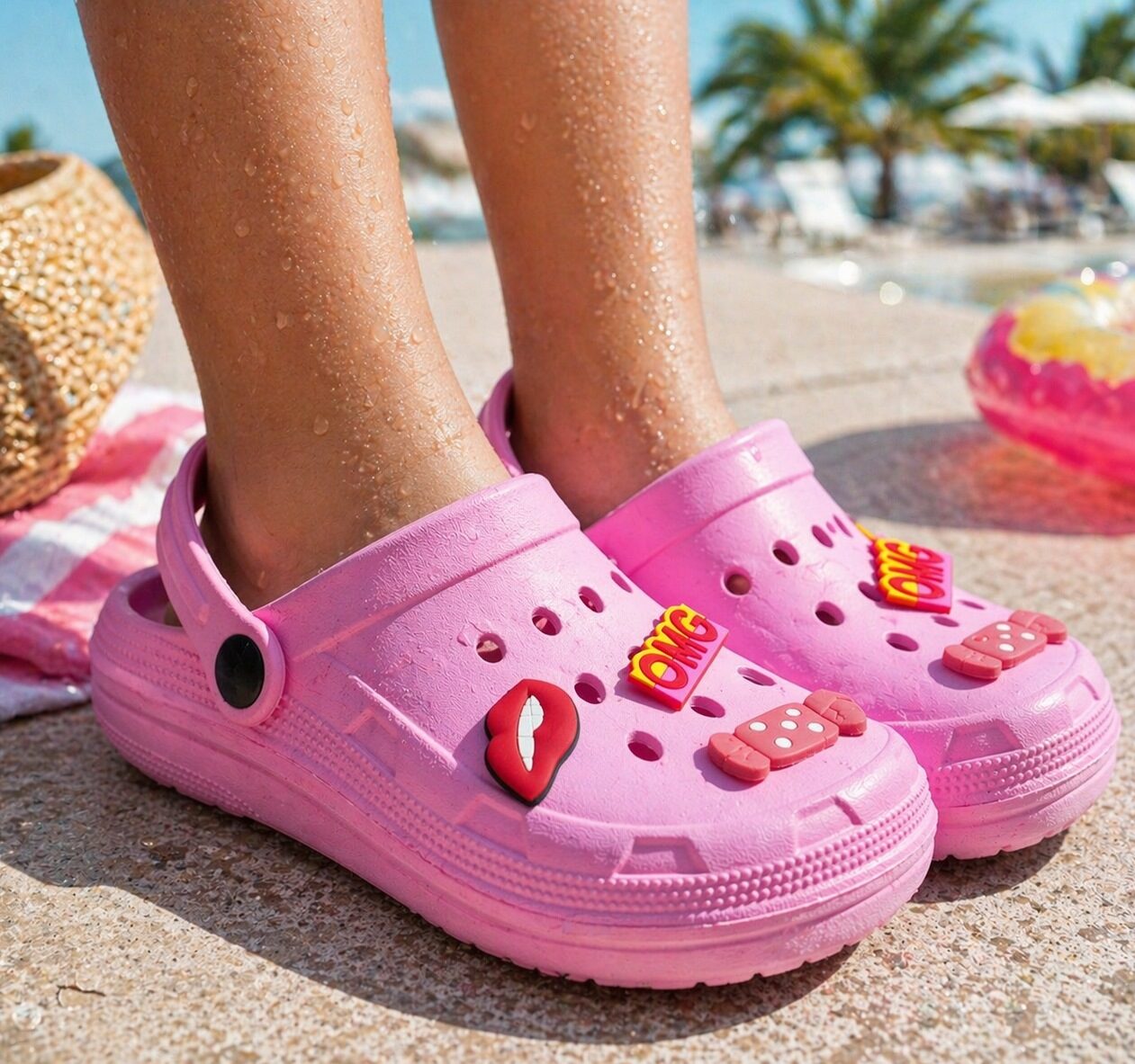 Girls Lightweight Clogs Kids Adjustable Garden EVA Glitter Charm Slippers Slip On Beach Sandals Water Shoes Leisure Pool Slides
