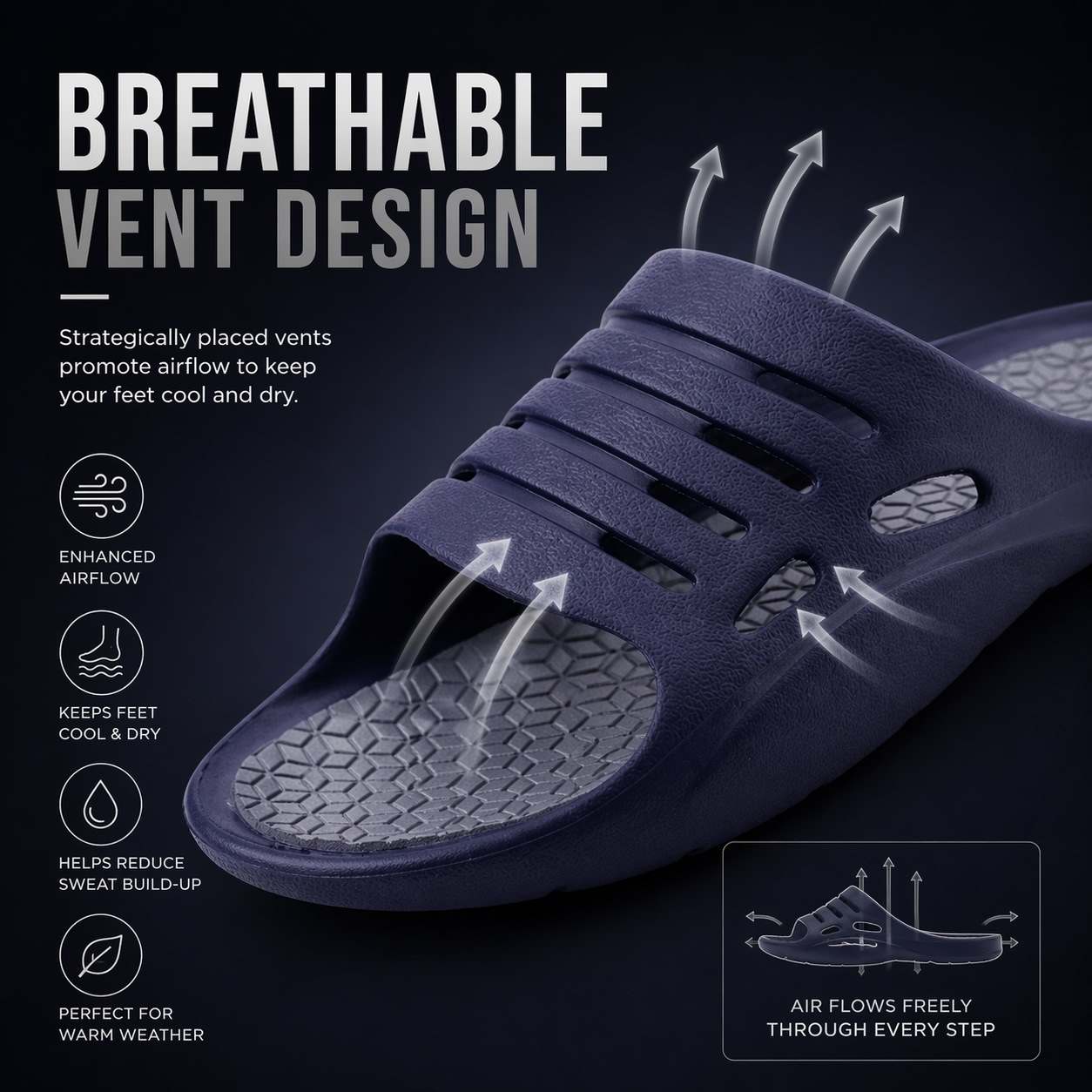 Mens Sliders Lightweight Slip On Pool Slides Bathroom Shower EVA Slippers Backless Beach Flip Flops Sports Leisure Mule Sandals