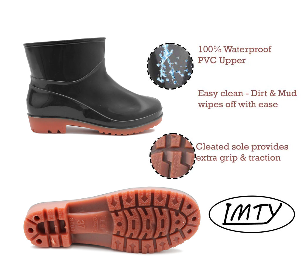 Womens Black Tan Ankle Wellies Short Rain Boot Waterproof Snow Ladies Outdoor Dog Walking Festival Gardening Low Cut Wellington Boots