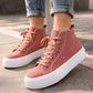 Womens Platform High Top Trainers Canvas Lace Up Sneakers Ladies Chunky Sole Casual Fashion Pumps