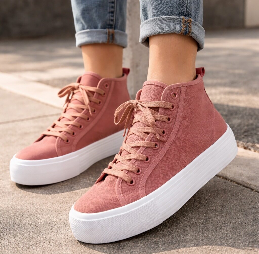 Womens Platform High Top Trainers Canvas Lace Up Sneakers Ladies Chunky Sole Casual Fashion Pumps