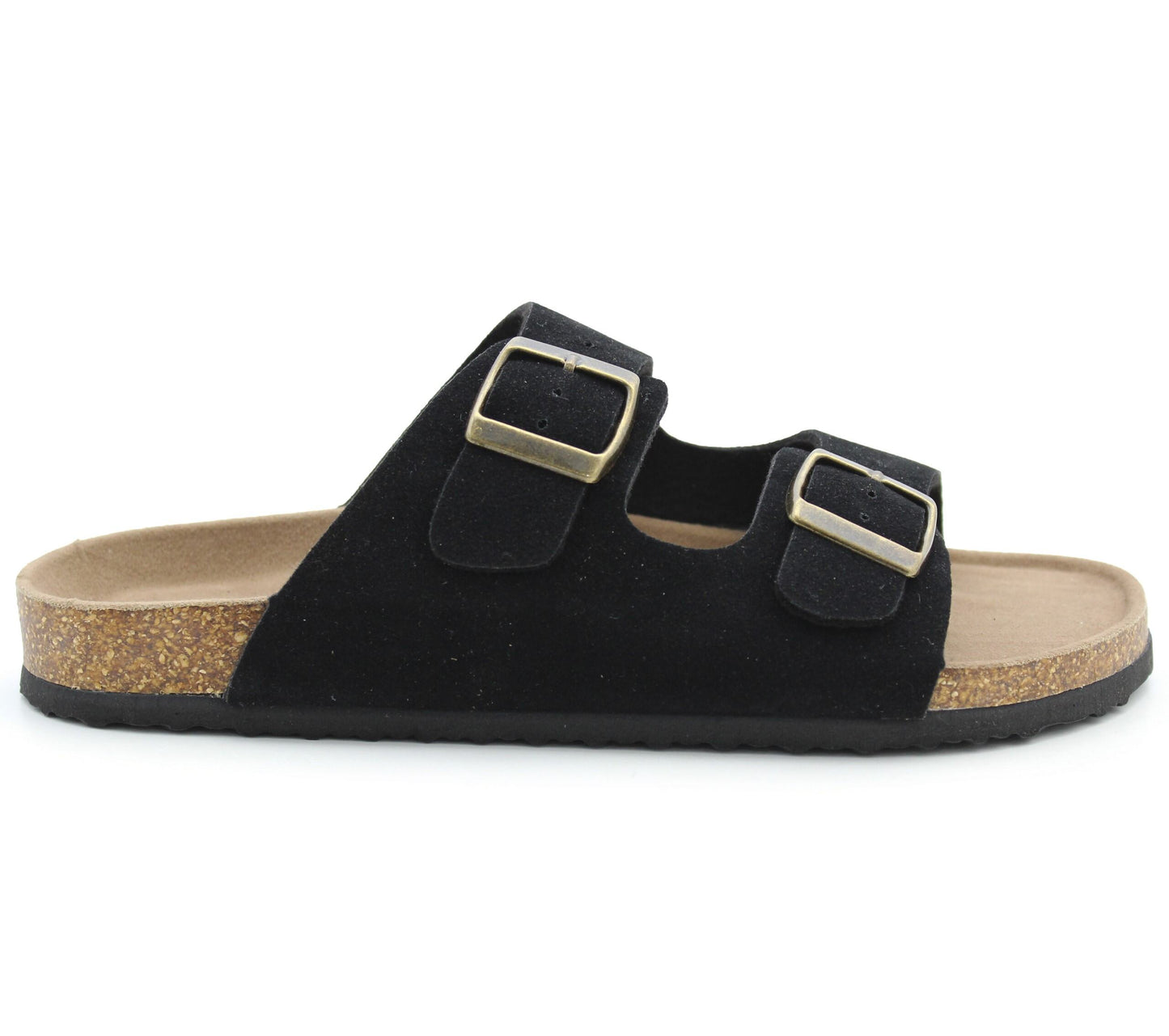 Womens Sandals Cork Footbed Double Buckle Adjustable Strap Slides Open Toe Ladies Summer Beach Slip On Casual Comfort Flat Sandals