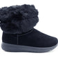 Womens Winter Boots Ladies Warm Slip On Ankle Boot Thermal Faux Suede Fur Lined Booties Navy