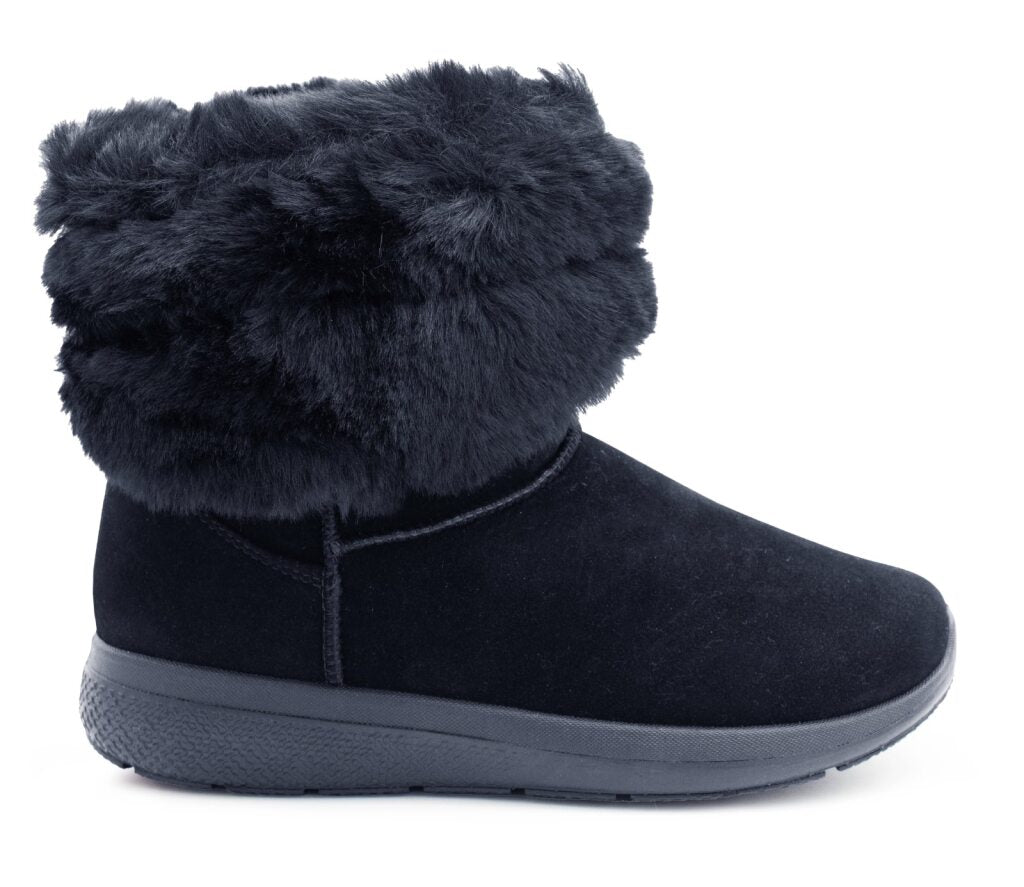 Womens Winter Boots Ladies Warm Slip On Ankle Boot Thermal Faux Suede Fur Lined Booties Navy
