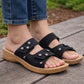 Womens Backless Sandals Touch Fasten Slip On Low Wedge Open Toe Mules Summer Fashion Beach Slides Flip Flops
