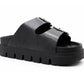 Womens Platform Sandals Double Buckle Adjustable Straps Ladies Slip On Chunky Sole Fashion Summer Sliders
