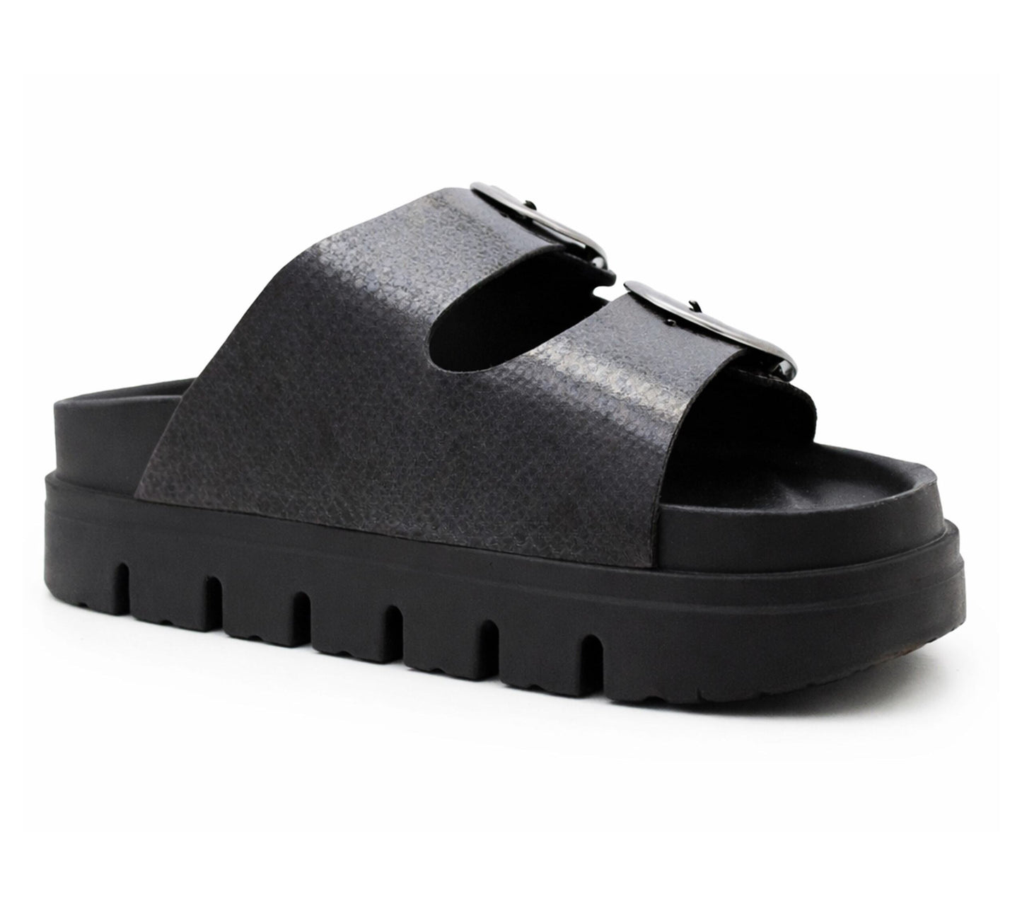 Womens Platform Sandals Double Buckle Adjustable Straps Ladies Slip On Chunky Sole Fashion Summer Sliders