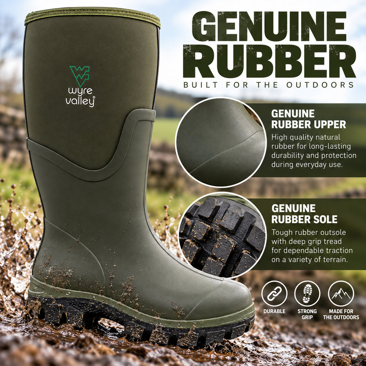 Mens Waterproof Neoprene Wellies Rubber Wellingtons Mucker Yard Rainboots