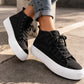 Womens Platform High Top Trainers Canvas Lace Up Sneakers Ladies Chunky Sole Casual Fashion Pumps