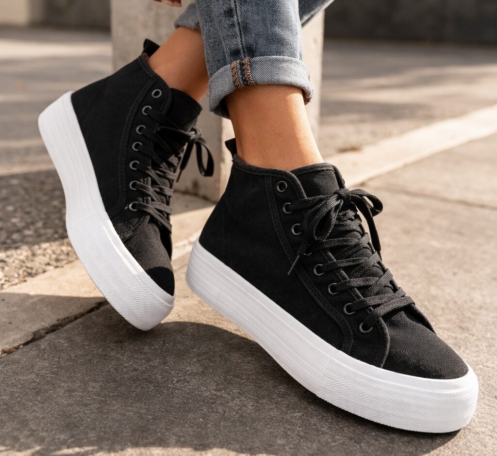Womens Platform High Top Trainers Canvas Lace Up Sneakers Ladies Chunky Sole Casual Fashion Pumps