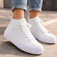 Womens Platform High Top Trainers Canvas Lace Up Sneakers Ladies Chunky Sole Casual Fashion Pumps