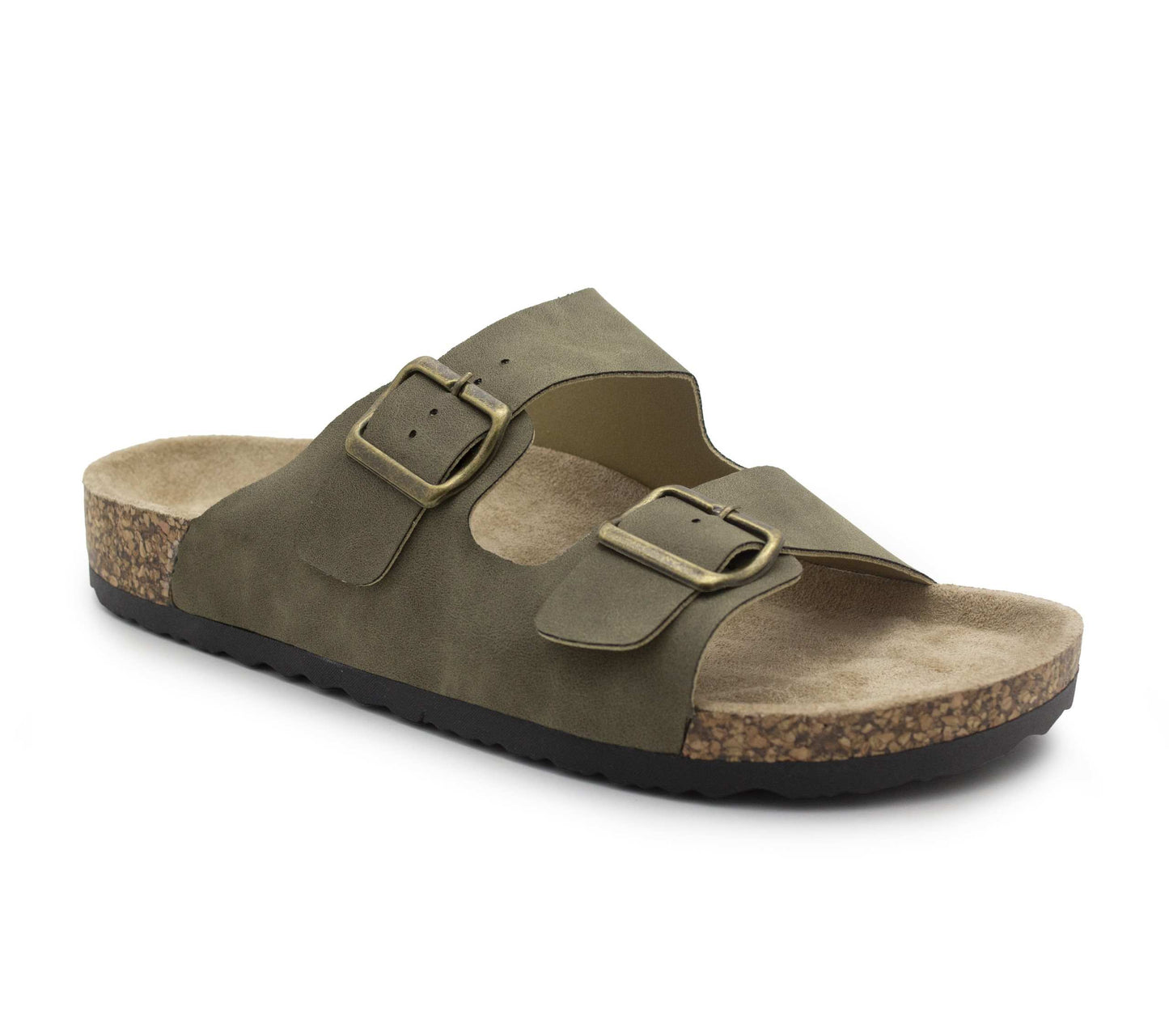 Mens Double Buckle Sandals Adjustable Cork Footbed Slip On Summer Slides