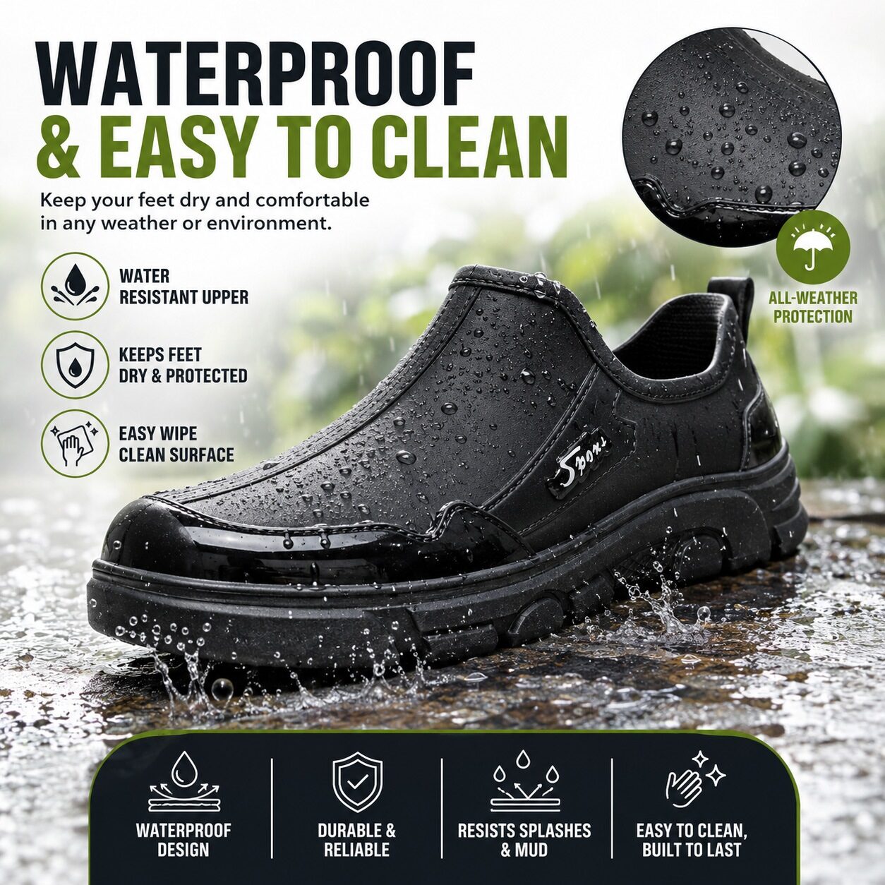 Mens Waterproof Garden Clogs Slip On Ankle Shoes Low Cut Easy Clean Outdoor Casual Water Clogs