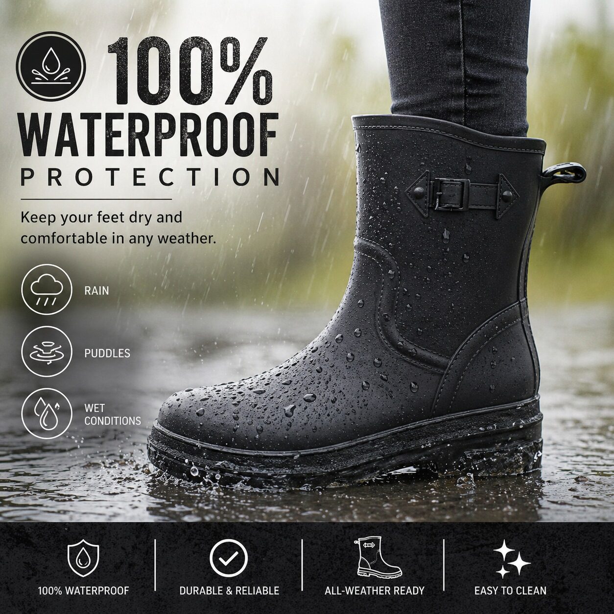 Womens Short Wellies Ladies Mid Calf Waterproof Wellington Boots Garden Walking Outdoor Mud Snow Rain Boots