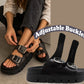 Womens Platform Sandals Double Buckle Adjustable Straps Ladies Slip On Chunky Sole Fashion Summer Sliders