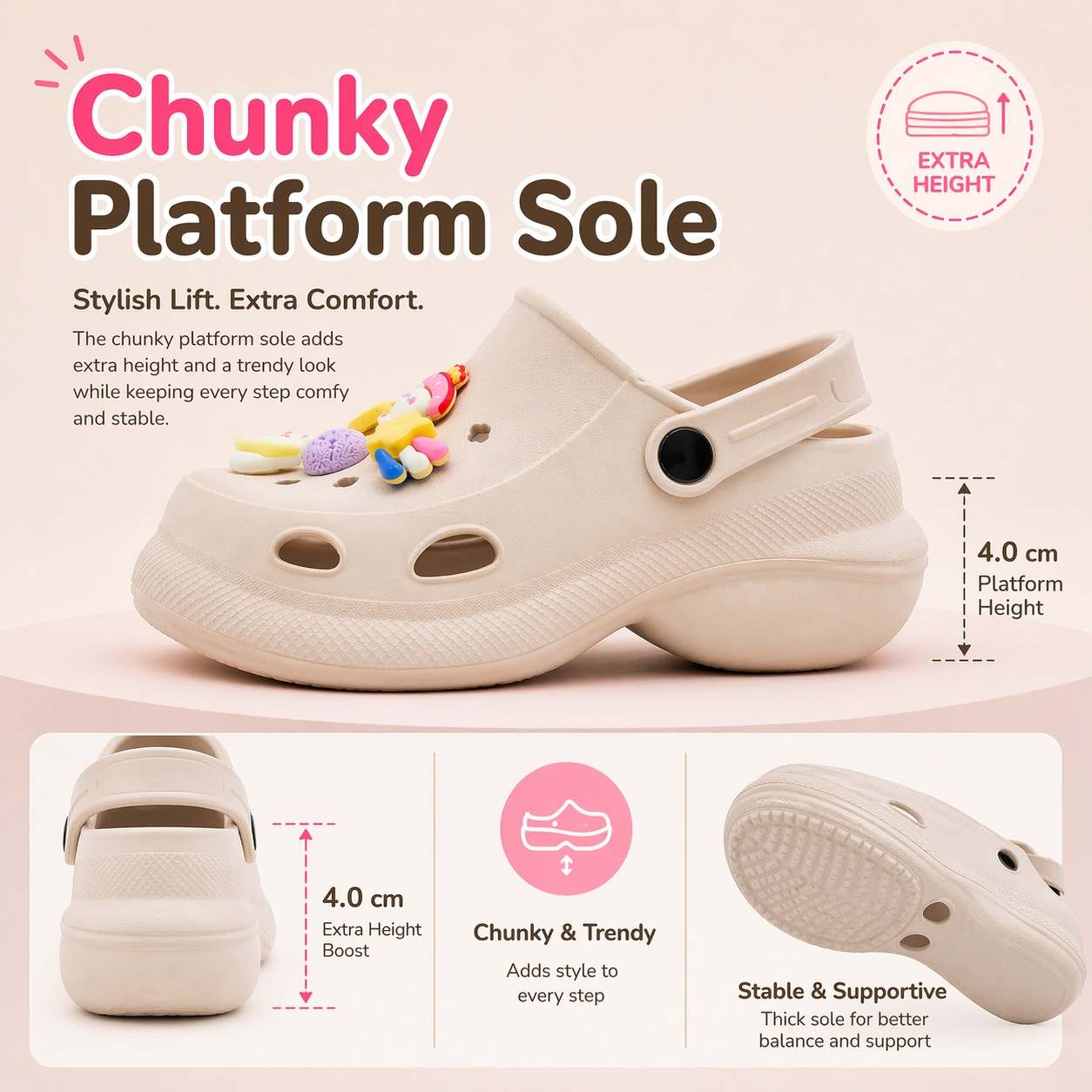 Girls Lightweight Clogs Kids Platform Sole Adjustable Strap Chunky EVA Beach Sandals Water Shoes Leisure Pool Slides