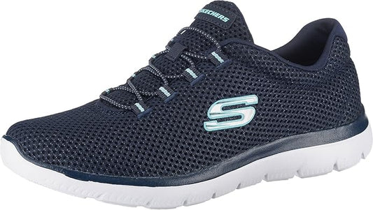 Skechers 12985 Summits Womens Memory Foam Lightweight Trainers Ladies Sneakers Navy Mesh White Trim