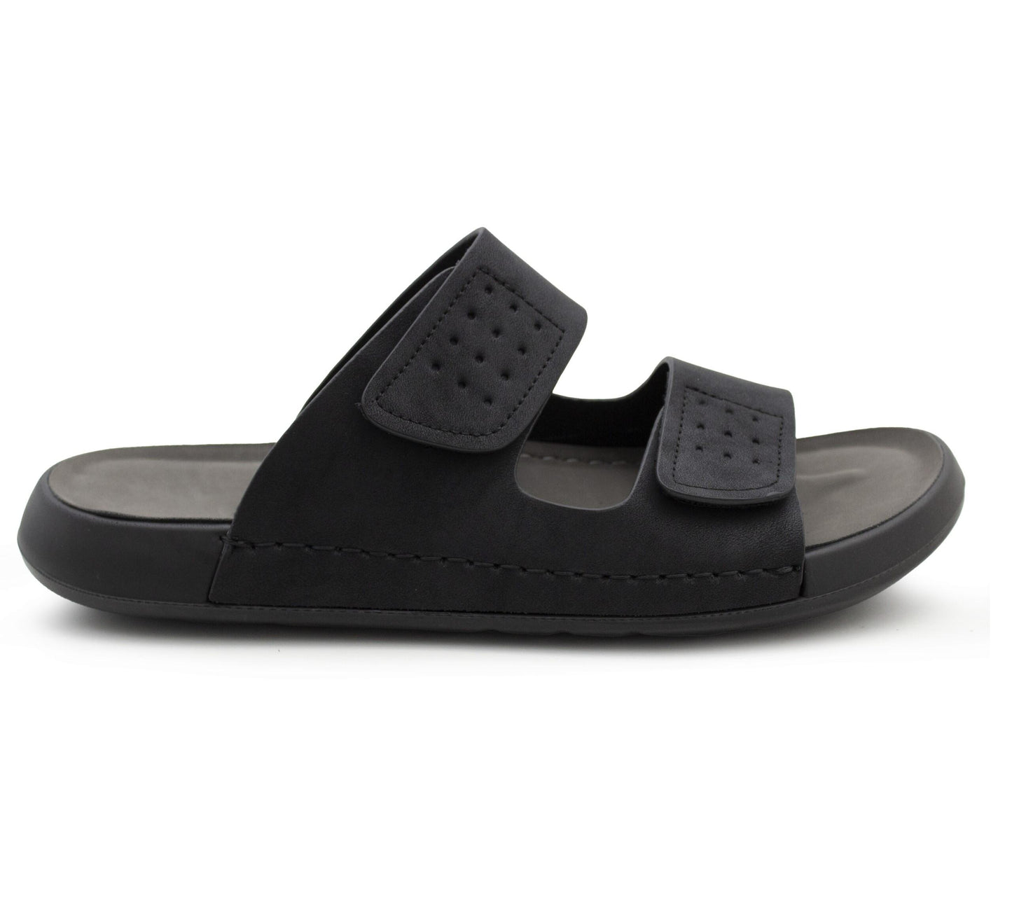 Mens Double Strap Sandals Backless Slip-On Comfort Slides Casual Flat Touch Fasten Summer Walking Footwear Sandal