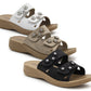 Womens Backless Sandals Touch Fasten Slip On Low Wedge Open Toe Mules Summer Fashion Beach Slides Flip Flops