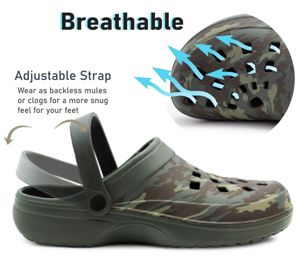 Mens Clogs Lightweight EVA Garden Breathable Slip On Beach Hospital Nurse Kitchen Water Shoes Mules House Shoes Sandals Green Camo