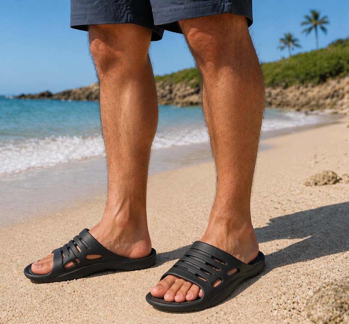 Mens Sliders Lightweight Slip On Pool Slides Bathroom Shower EVA Slippers Backless Beach Flip Flops Sports Leisure Mule Sandals