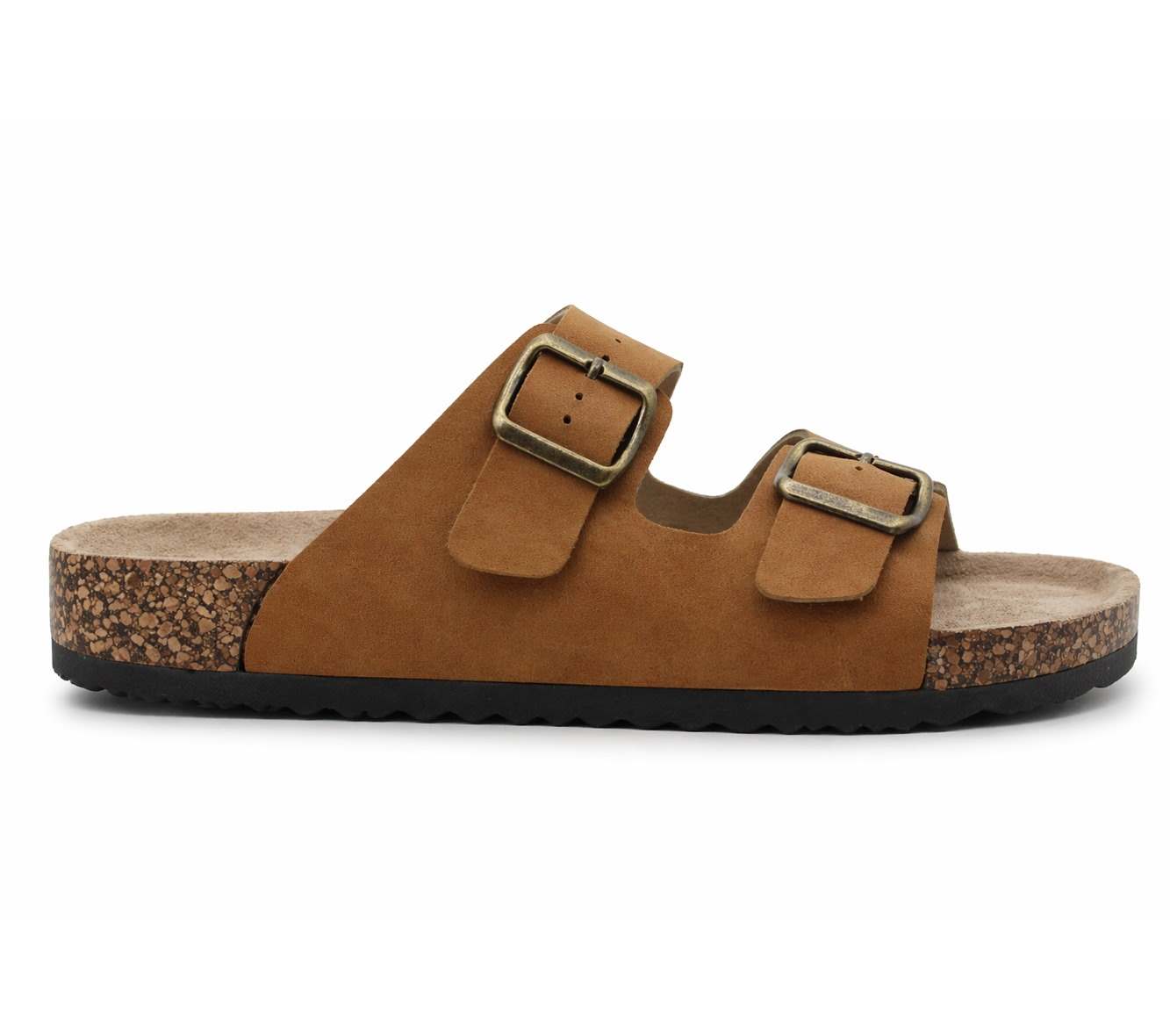 Mens Double Buckle Sandals Adjustable Cork Footbed Slip On Summer Slides