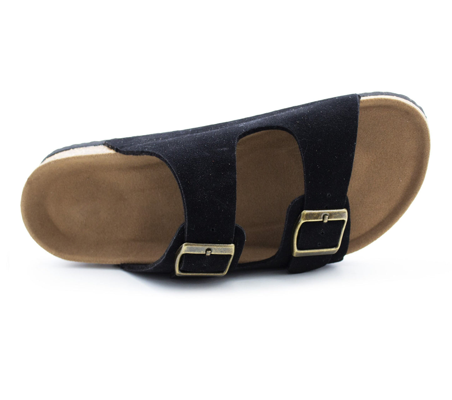 Womens Sandals Cork Footbed Double Buckle Adjustable Strap Slides Open Toe Ladies Summer Beach Slip On Casual Comfort Flat Sandals