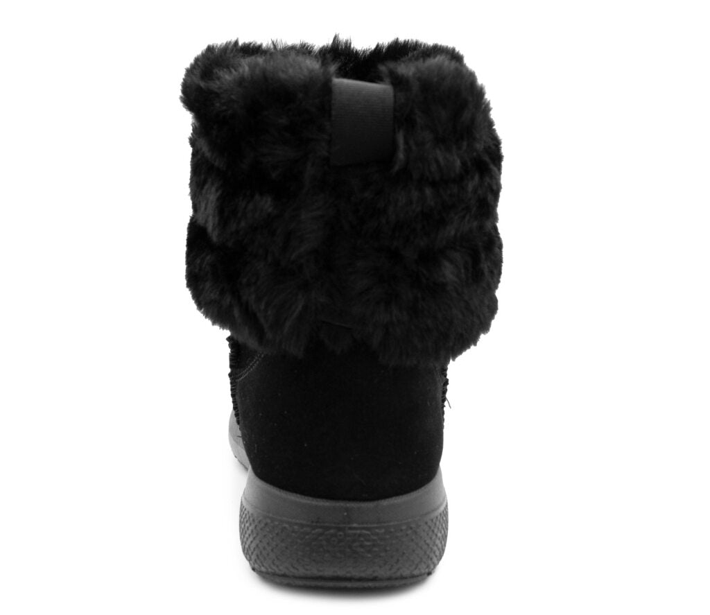 Womens Winter Boots Ladies Warm Slip On Ankle Boot Thermal Faux Suede Fur Lined Booties Black