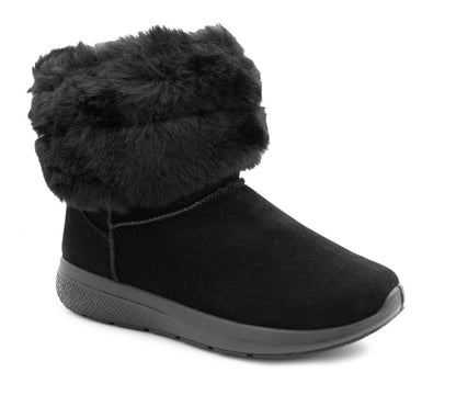 Womens Winter Boots Ladies Warm Slip On Ankle Boot Thermal Faux Suede Fur Lined Booties Black