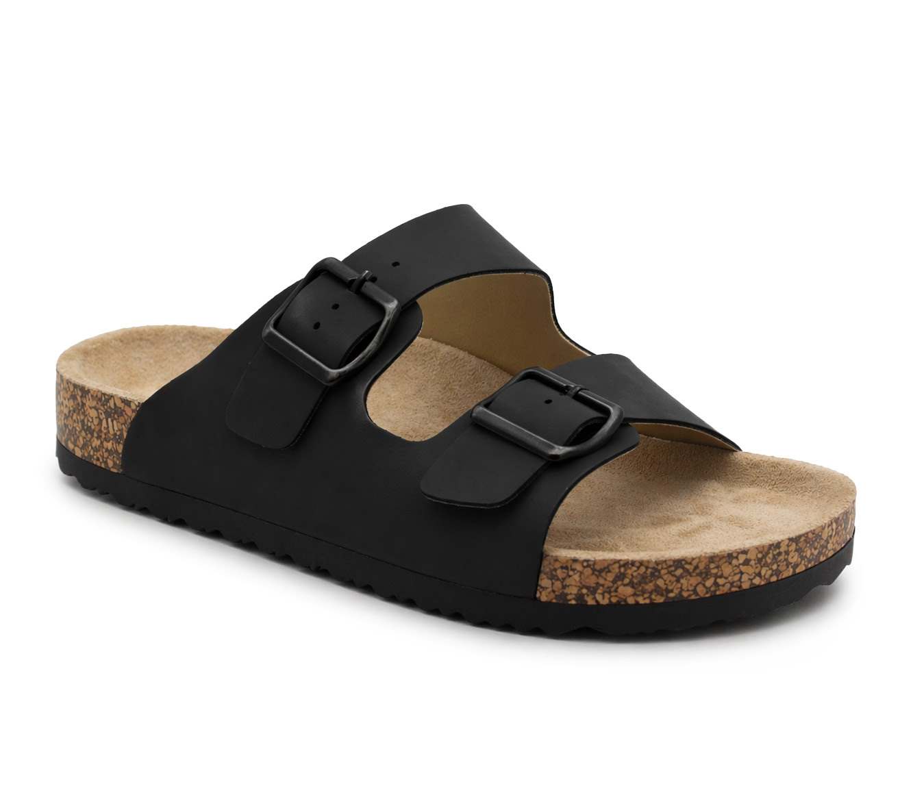 Mens Double Buckle Sandals Adjustable Cork Footbed Slip On Summer Slides