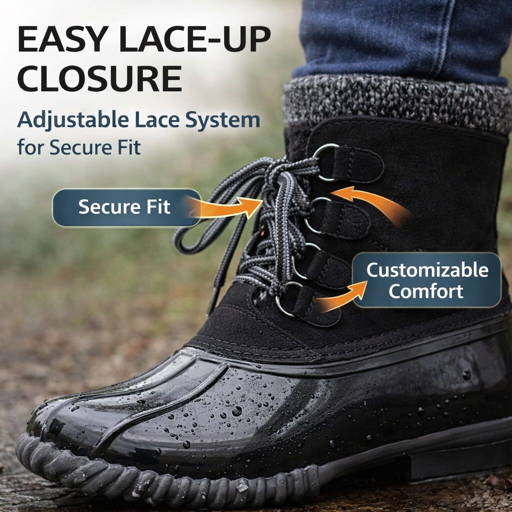 Women’s Waterproof Duck Boots Winter Ankle Boots Ladies Warm Lined Faux Fur Garden Outdoor Rain Boot