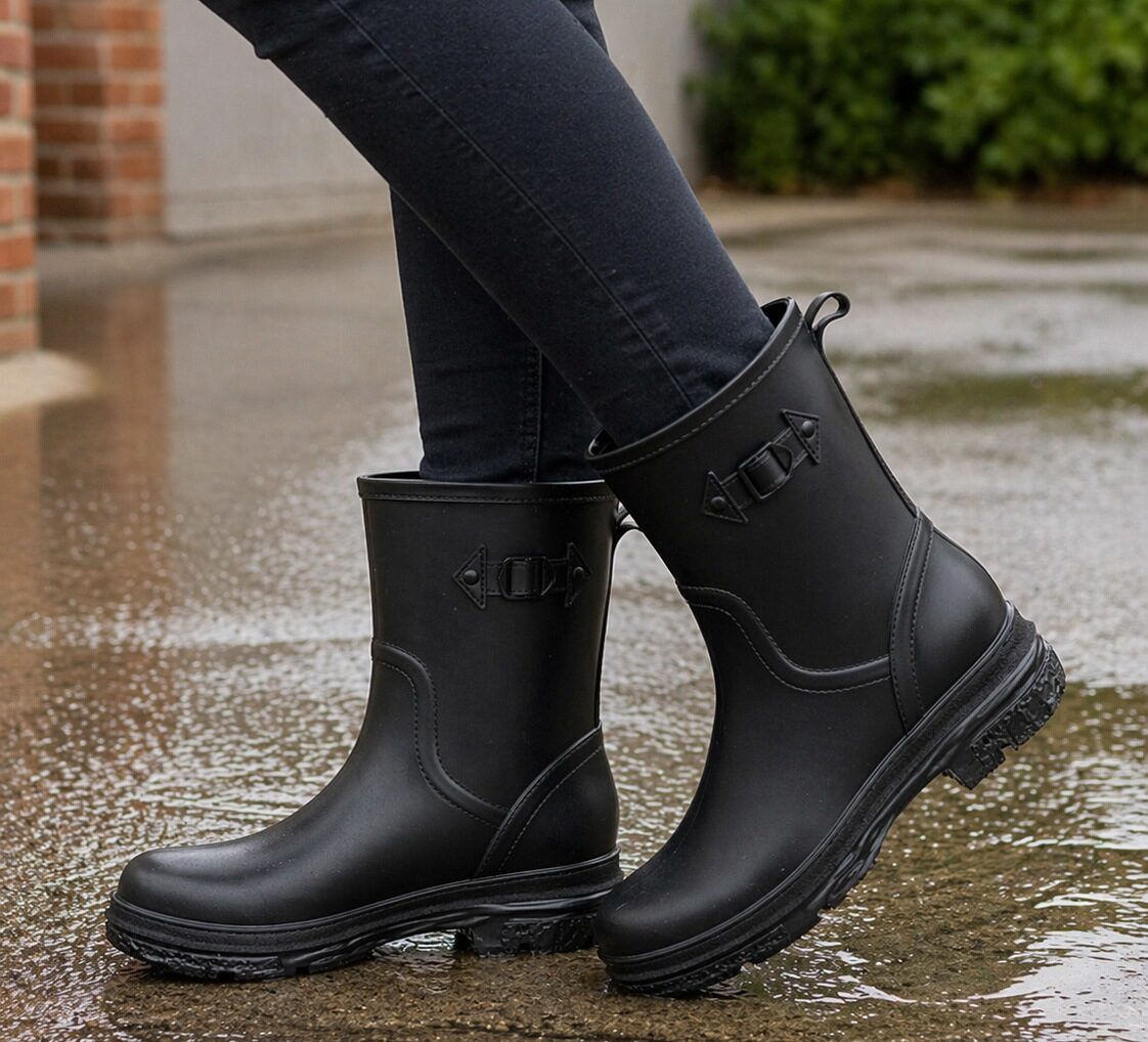 Womens Short Wellies Ladies Mid Calf Waterproof Wellington Boots Garden Walking Outdoor Mud Snow Rain Boots