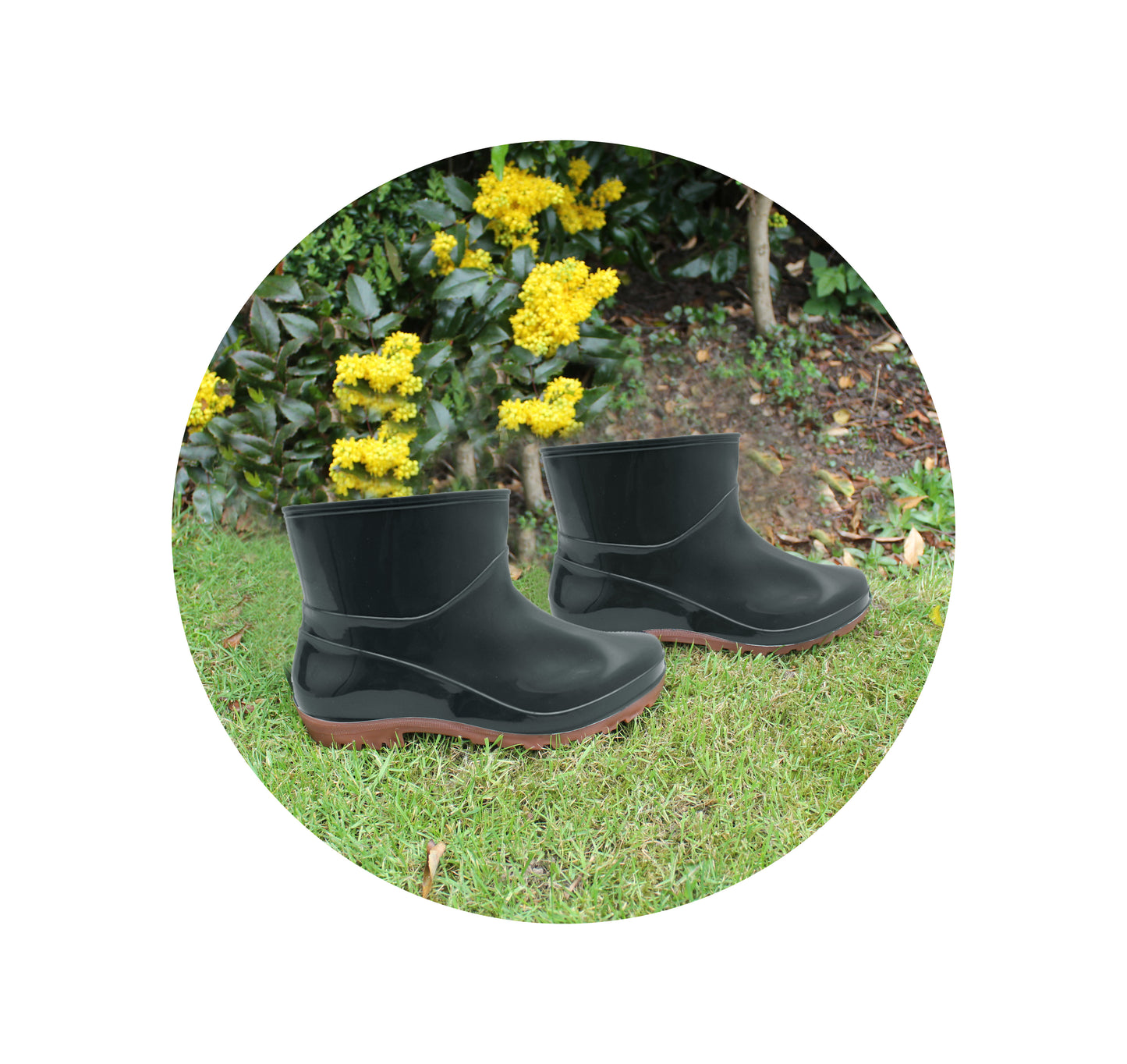 Womens Black Tan Ankle Wellies Short Rain Boot Waterproof Snow Ladies Outdoor Dog Walking Festival Gardening Low Cut Wellington Boots