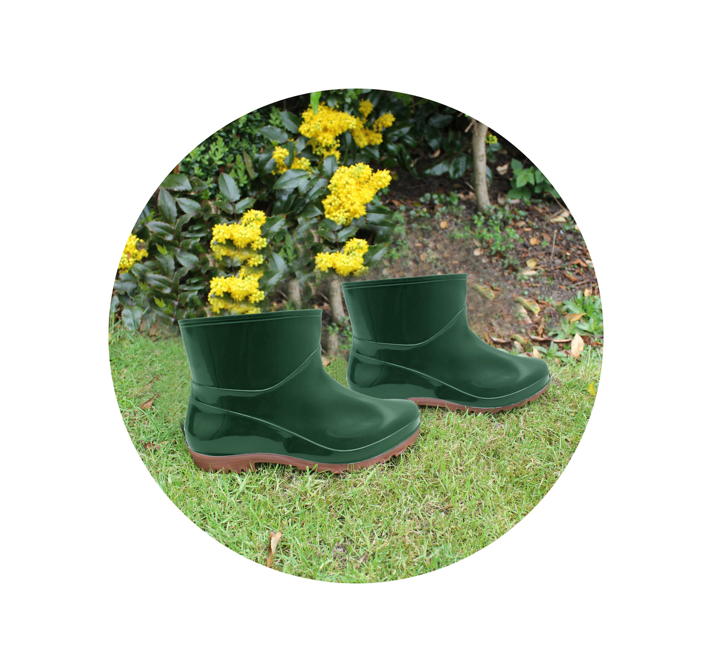 Womens Green Tan Ankle Wellies Short Rain Boot Waterproof Snow Ladies Outdoor Dog Walking Festival Gardening Low Cut Wellington Boots