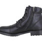 Mens Black Leather Lace Up Boots High Top Zip Up Biker Boots